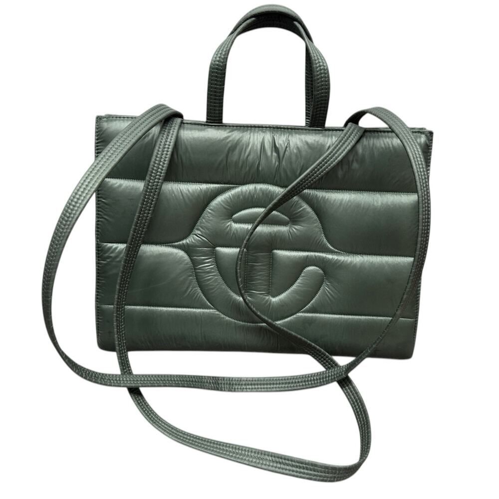 Telfar x Moose Knuckles Puff Shopper Medium Green Puffer Tote Bag Strap
